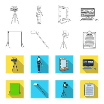 Hromakey, script and other equipment. Making movies set collection icons in イラスト素材