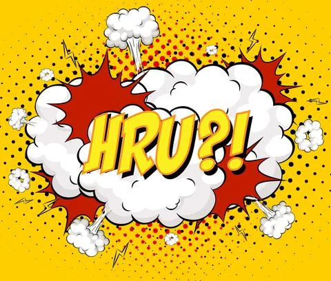 HRU text on comic cloud explosion on yellow background Stock Illustration