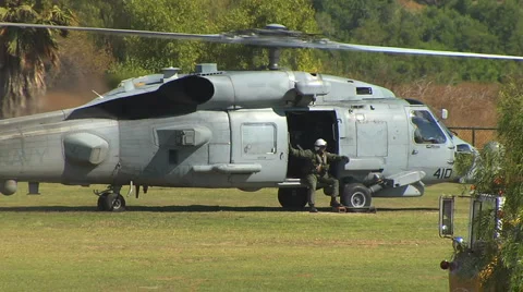 HS-60 Navy Copter Standby Side View 1 Stock Footage 2895522