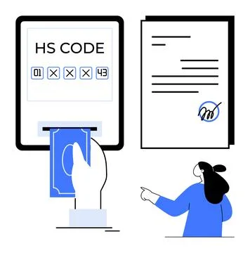 HS Code Entry with Currency Insert and Signed Document with Person Pointing Stock Illustration
