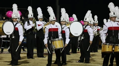 HS Marching Band Marching and Stepping in Programmed Position Stock Footage 43485868