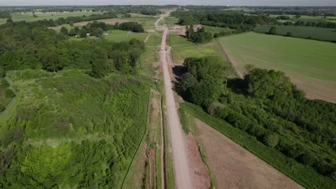 HS2 High-Speed Rail Route Ground Work Warwickshire Aerial View Summer 2021 Stock Footage 230025336
