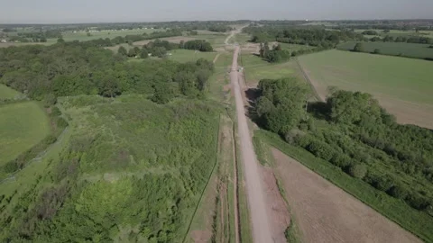 HS2 High-Speed Rail Route Ground Work Kenilworth Coventry Aerial 2021 D-Log Stock Footage 230025345