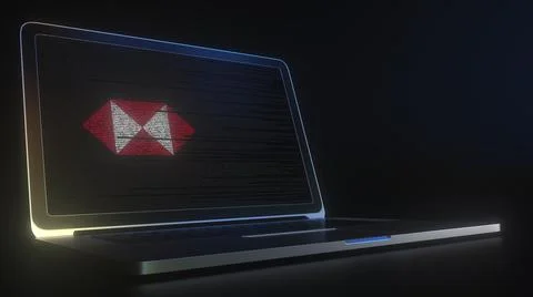 HSBC logo made with computer code on the laptop screen. Editorial conceptual 3d Stock Illustration