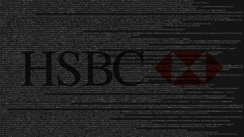 HSBC logo made of source code on computer screen. Editorial loopable animation Stock Footage 92203451