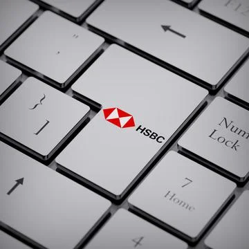 HSBC logo notebook keycap 3d illustration stock market editorial Stock Photos