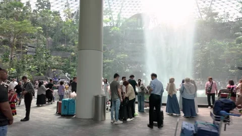 HSBC Rain Vortex inside Jewel Changi Airport in Singapore. Stock Footage 340445022