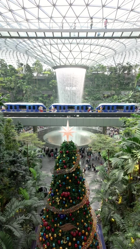 HSBC Rain Vortex at Jewel Changi Airport in Singapore Stock Footage 340445183