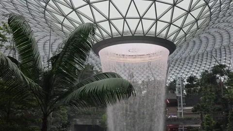 The HSBC Rain Vortex, the world's largest indoor waterfall at 40m tall, in Jewel Stock Footage 304264583