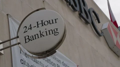 HSBC's 24-Hour Banking Sign Stock Footage 48140198