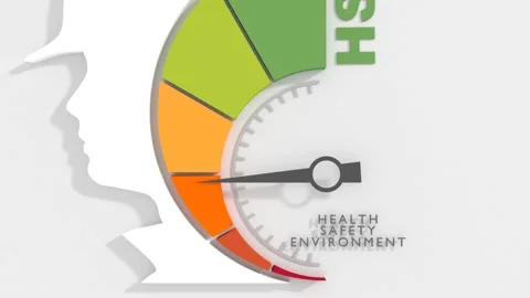 HSE strategy value measuring scale inside head of confident construction manager Stock Footage 322992518