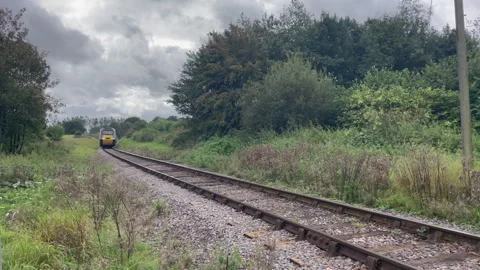 HST 125 train on single track country line UK Stock Footage 251935128