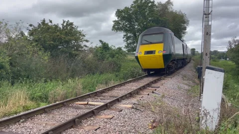 HST 125 train on single track country line UK Stock Footage 251936652
