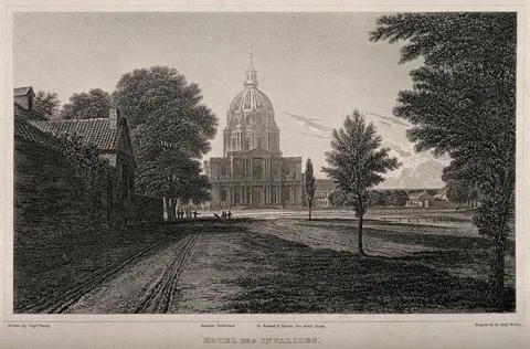 Htel des Invalides, Paris. Etching by R. Wallis after Captain Batty. Stock-Illustration