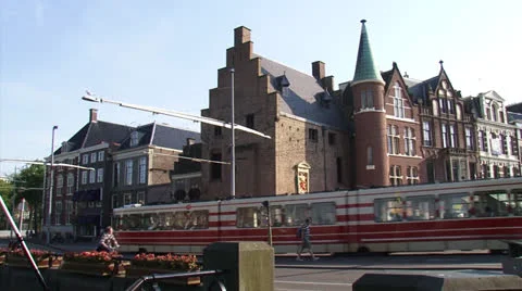 HTM Tram of The Hague tramway network in The Hague city center Stock Footage 25210909