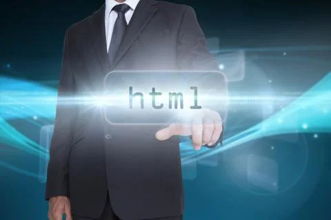 Html against abstract glowing black background Stock Illustration