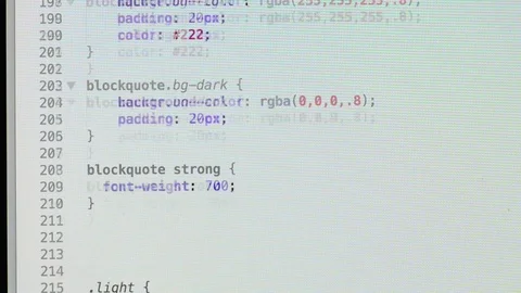 HTML and CSS code developing. Website design code programming on a laptop screen Stock Footage 77652831