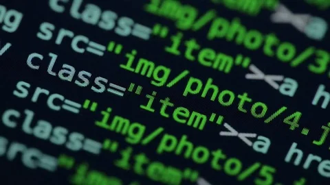 HTML and CSS code developing. Website design code programming on a laptop screen Stock Footage 77730017