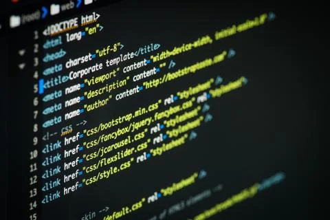 HTML and CSS code developing screenshot. Stock Photos