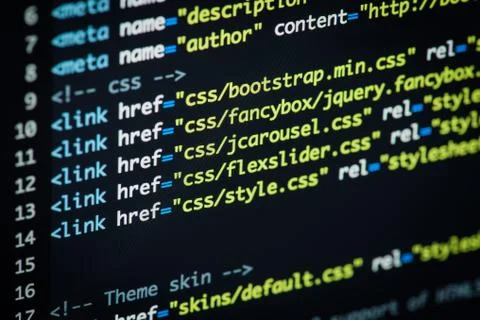 HTML and CSS code developing screenshot. Stock Photos