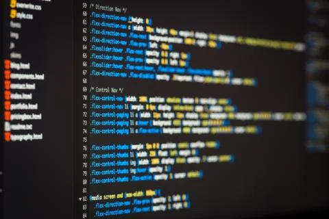 HTML and CSS code developing screenshot. Stock Photos