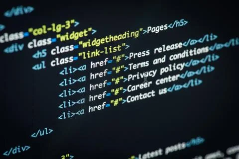 HTML and CSS code developing screenshot. Stock Photos