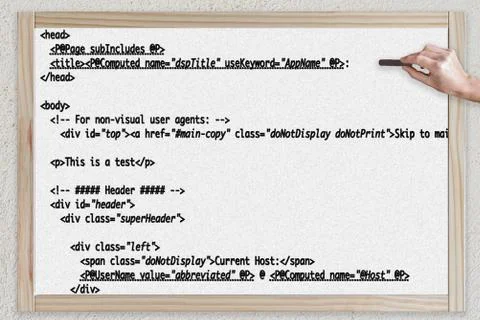 Html code on a blackboard 写真素材