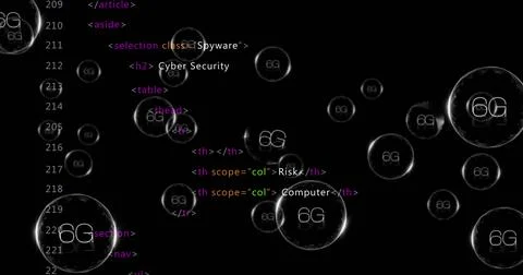 HTML code with bubbles containing 6G text image Stock-Illustration