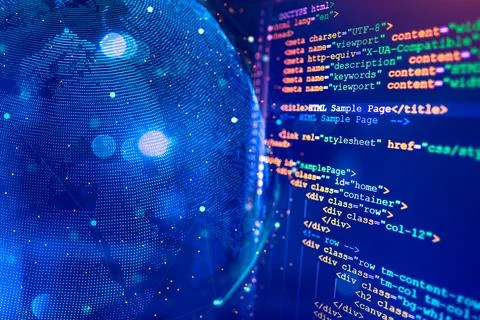 HTML code on a computer monitor. Software and Web Developer Programming Code. Photos