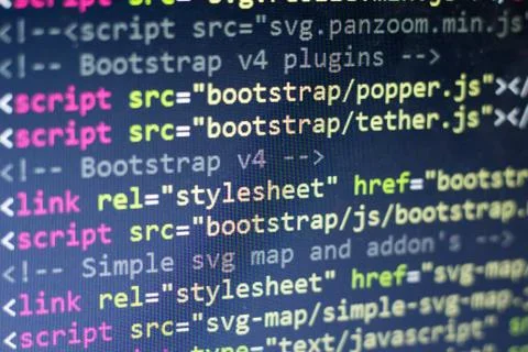 HTML code. Computer programming source code Foto stock