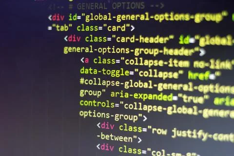 HTML code. Computer programming source code Foto stock