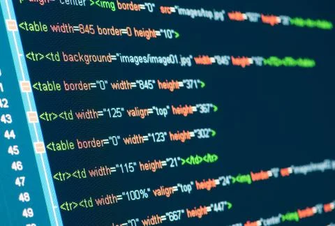 Html code on lcd screen Foto stock