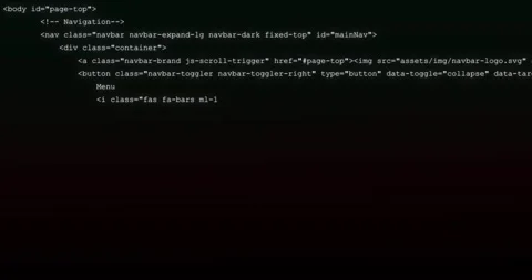 HTML code for a menu of a company website writing by a developer. RGB effect  Stock Footage 145955567