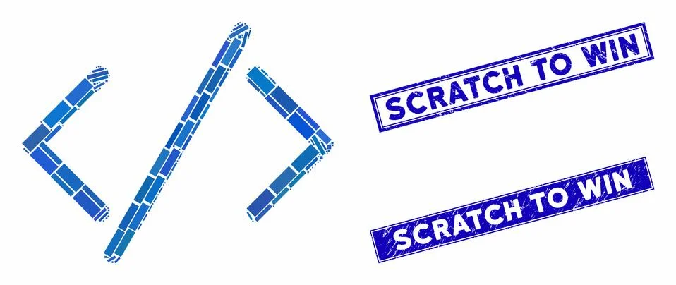 HTML Code Mosaic and Grunge Rectangle Scratch to Win Watermarks Stock Illustration