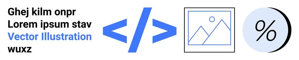 HTML Code Symbol, Image Icon, and Percentage Sign in Blue and Black Stock Illustration