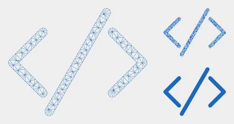 HTML Code Vector Mesh Carcass Model and Triangle Mosaic Icon Stock Illustration