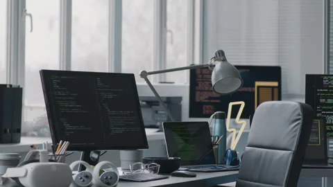 HTML Codes on Computer Monitors and Laptop Screens at IT Office Stock Footage 276202688