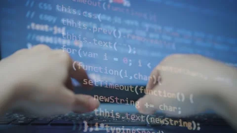 HTML coding at the laptop. Concept of Hacking programming. Typing the code on th Stock Footage 152783369