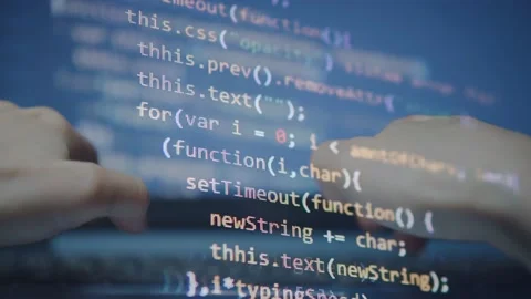 HTML coding at the laptop. Concept of Hacking programming. Typing the code on th Stock Footage 152784174