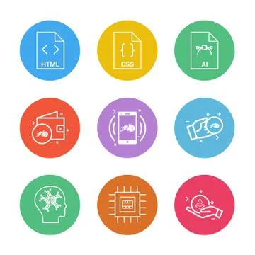 Html , css , ai , wallet, mobile ,crypto currency , money , ic,  brain , 9 ep Illustrazione stock