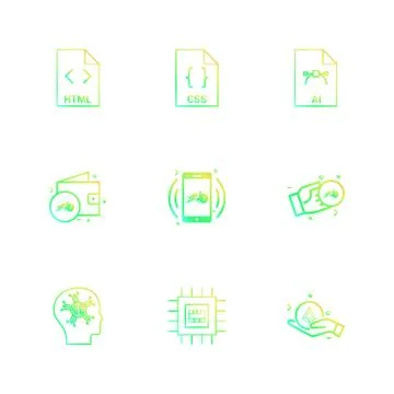 Html , css , ai , wallet, mobile ,crypto currency , money , ic,  brain , 9 ep Stock Illustration