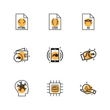 Html , css , ai , wallet, mobile ,crypto currency , money , ic,  brain , 9 ep Illustrazione stock