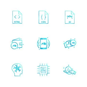 Html , css , ai , wallet, mobile ,crypto currency , money , ic,  brain , 9 ep Illustrazione stock
