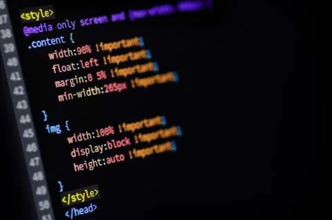 HTML, CSS and media query code Stock Photos