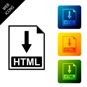 HTML file document icon. Download HTML button icon isolated. Set icons colorful Stock Illustration