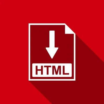 HTML file document icon. Download HTML button icon isolated with long shadow Stock Illustration
