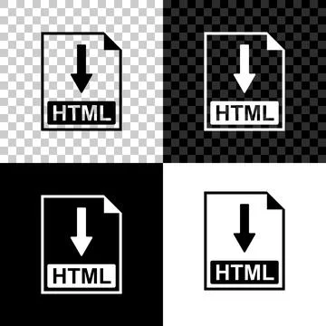 HTML file document icon. Download HTML button icon isolated on black, white and Illustrazione stock