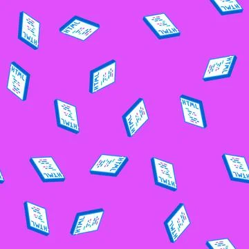 Html file format document isometric icon seamless pattern Stock Illustration