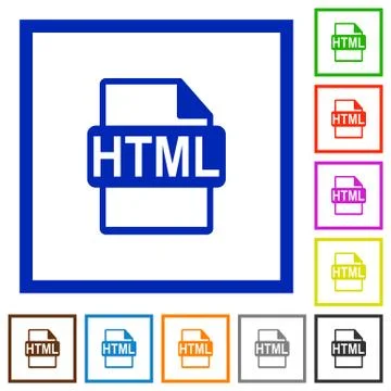 HTML file format framed flat icons Stock Illustration