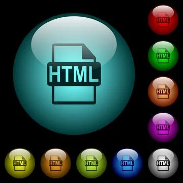HTML file format icons in color illuminated glass buttons Stock-Illustration
